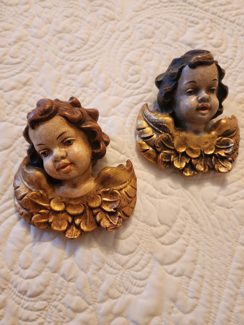 Vintage Cherubs Pair - Italian Celestial Carved Wood Golden Winged Angels